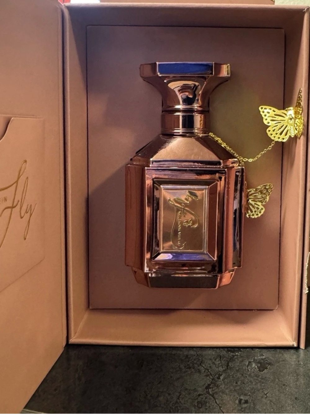 Aroma360 “Fly” Metallic Pink Bottle w/ Gold Butterfly Accents perfume - Picture 4 of 4
